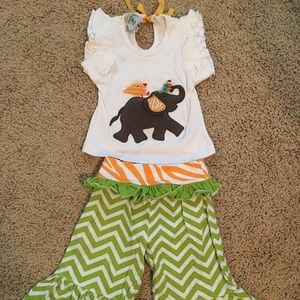 Mud Pie Elephant Chevron Ruffle Pants Tank 12-18